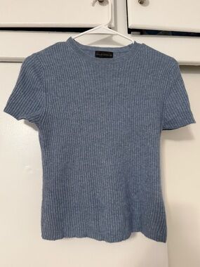 100% Cashmere Ribbed Short Sleeve Tee House of Harlow 1960